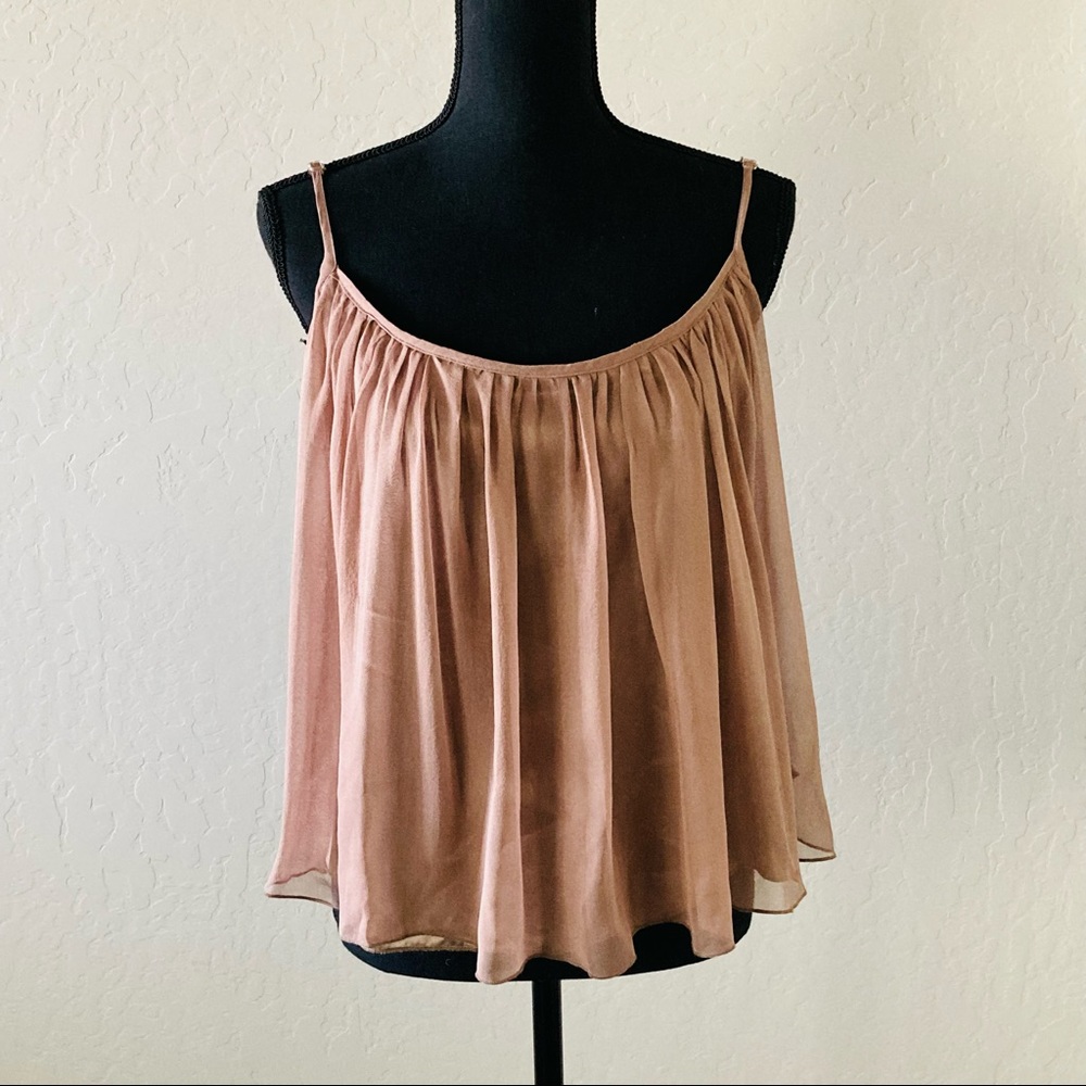 Olivaceous Brown Boxy 100% Silk Flowy Camisole / Size Medium
